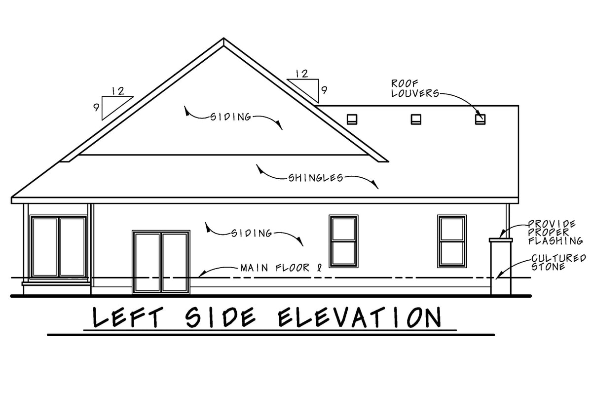 AB8072-A Craftsman House, 1 to 2 Bedrooms, 2 Bathrooms | Neeson House Plan Left Elevation