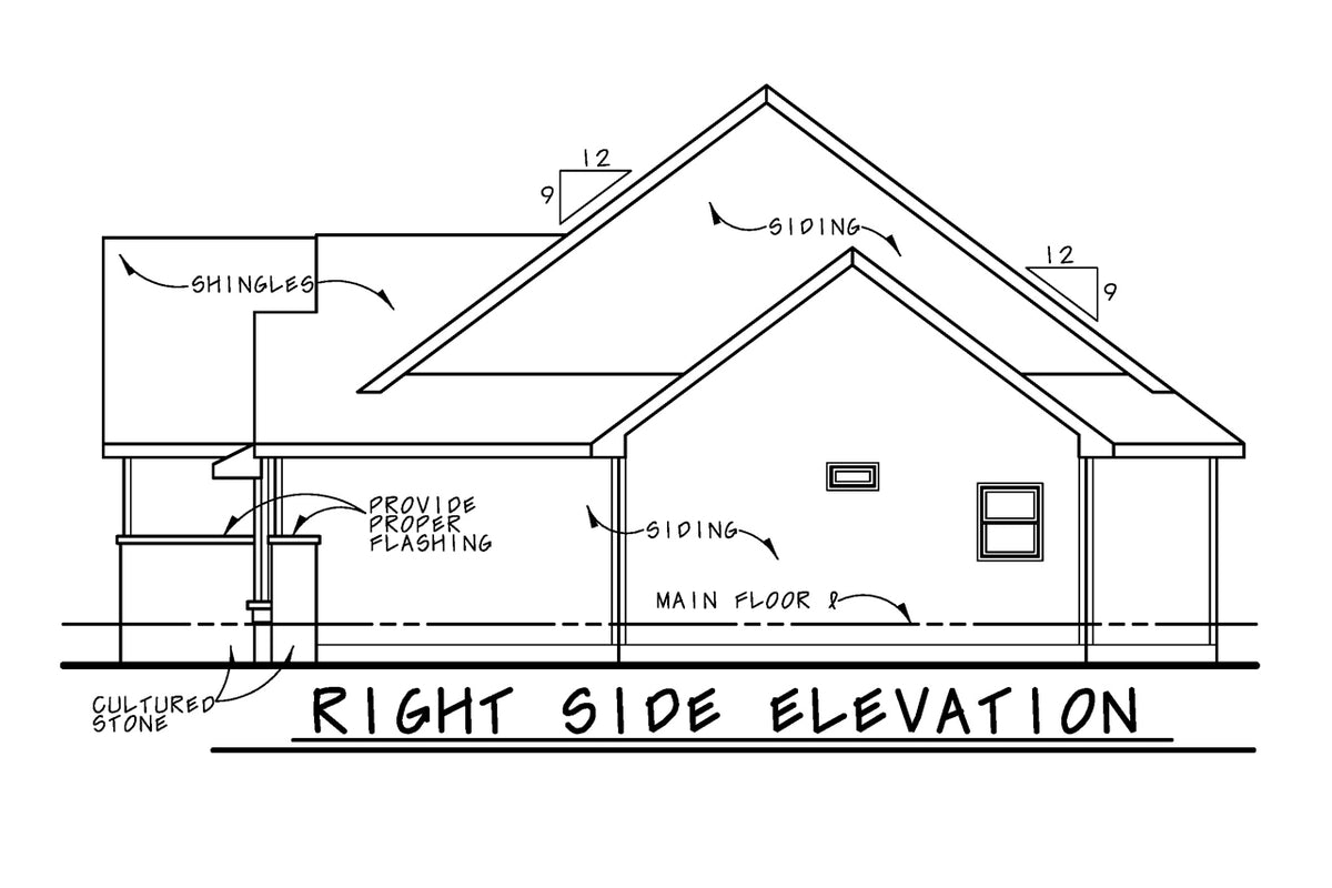 AB8072-A Craftsman House, 1 to 2 Bedrooms, 2 Bathrooms | Neeson House Plan Right Elevation