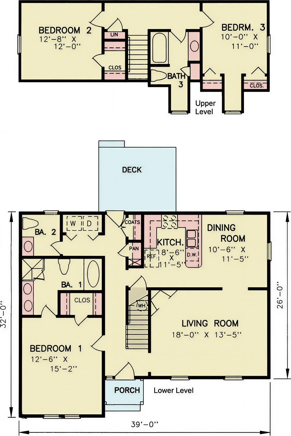 ST25084 Beth Traditional Style 3 Beds, 2 Baths, 1 Half-Baths, Main Floor Plan