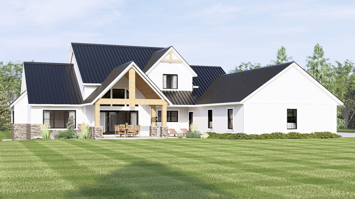 Q8412-A Modern Farmhouse, 3 Bedrooms, 2 Bathrooms, 2 Half Bath | 2071 House Plan Exterior-6