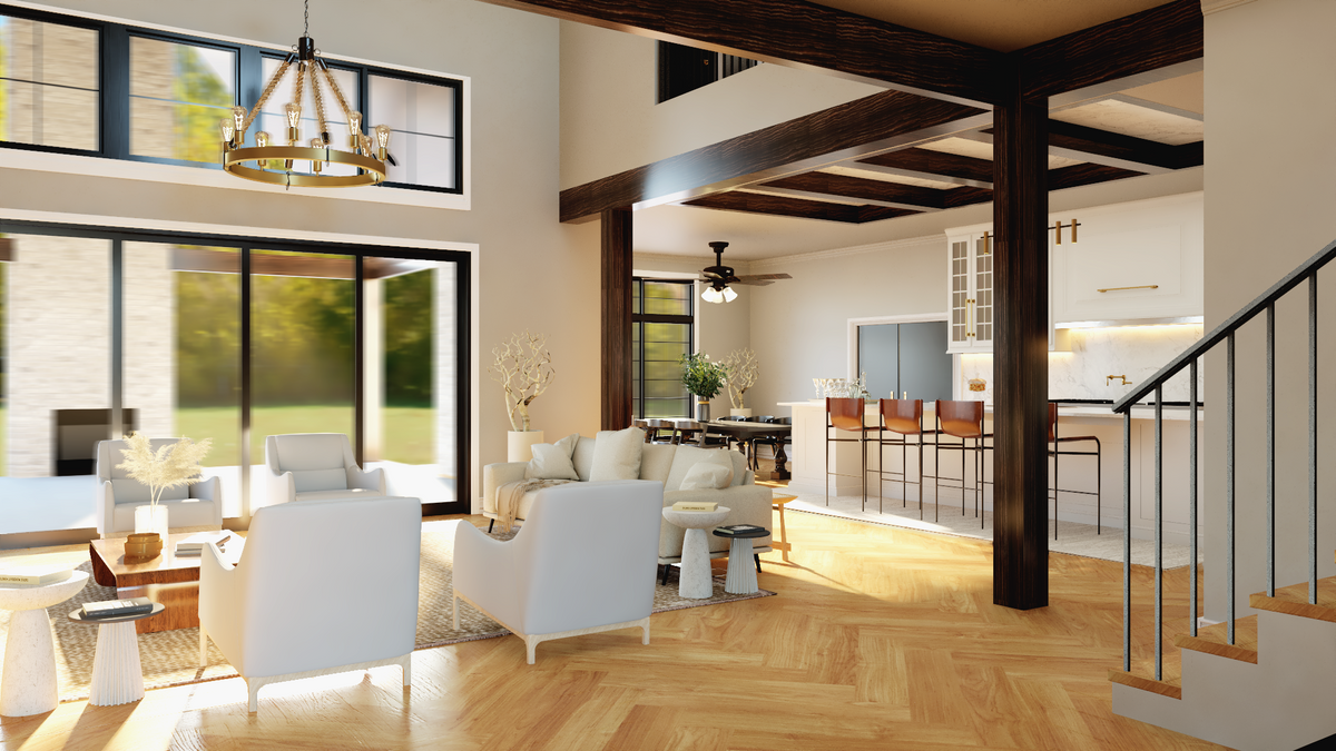 Q7486-A Modern Farmhouse Great Room, 4 Bed, 4.5 Bath | Plan 2543
