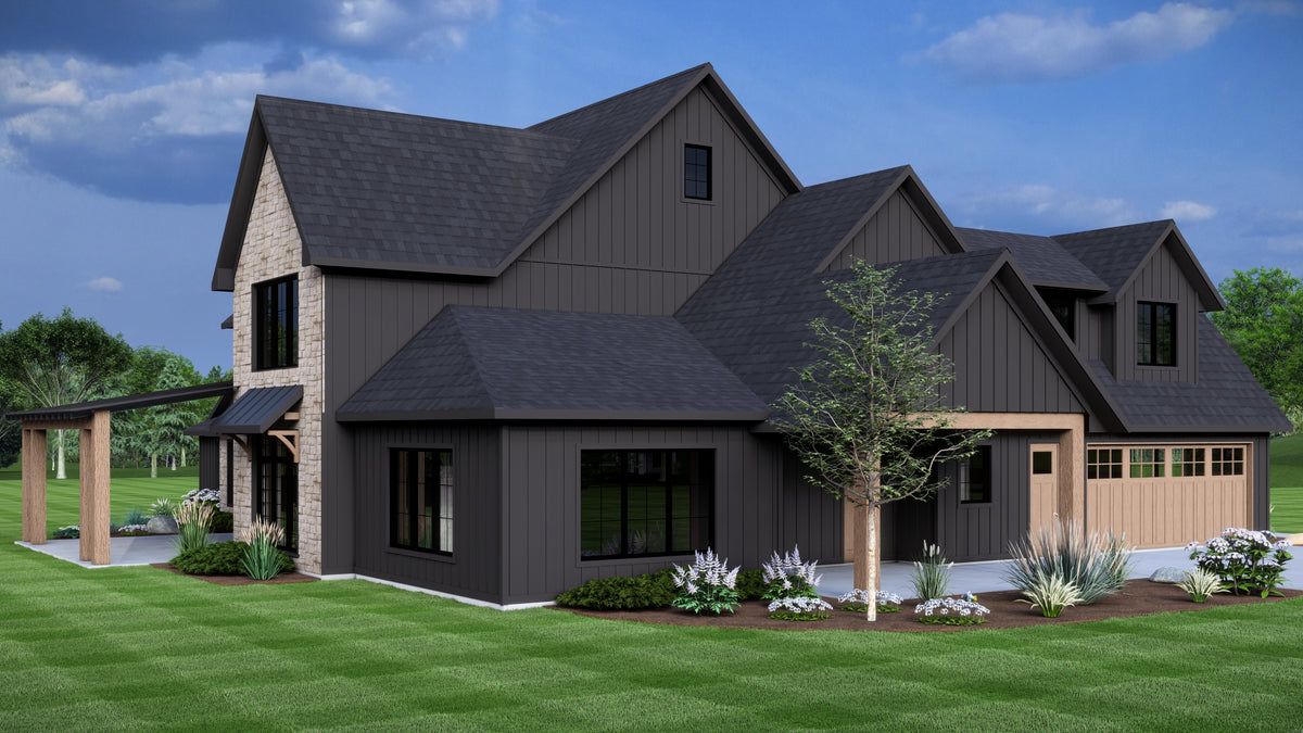 New American House Plan with Game Room and 2-Story Great Room