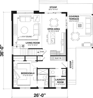 T8022-A Scandinavian House First Floor Plan, 3 Bedrooms, 2.5 Bathrooms | Portland 6127 