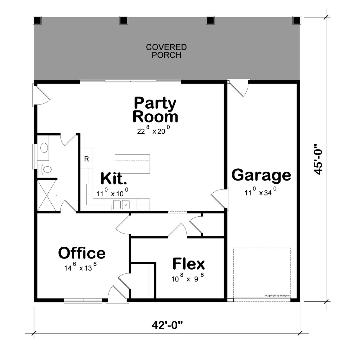 AB8304-A Barndominium House Floor Plan, 1 Bedroom, 1 Bathroom | Maple House Plan 