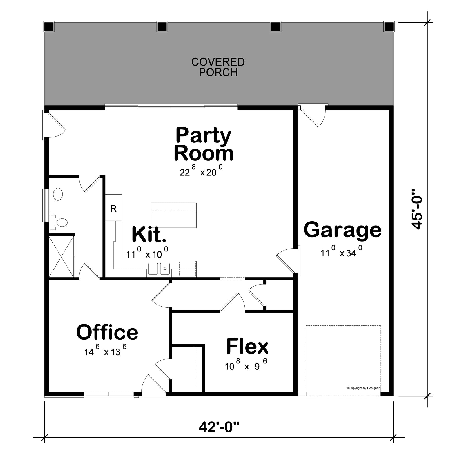 AB8304-A Barndominium House, 1 Bedroom, 1 Bathroom | Maple House Plan Exterior