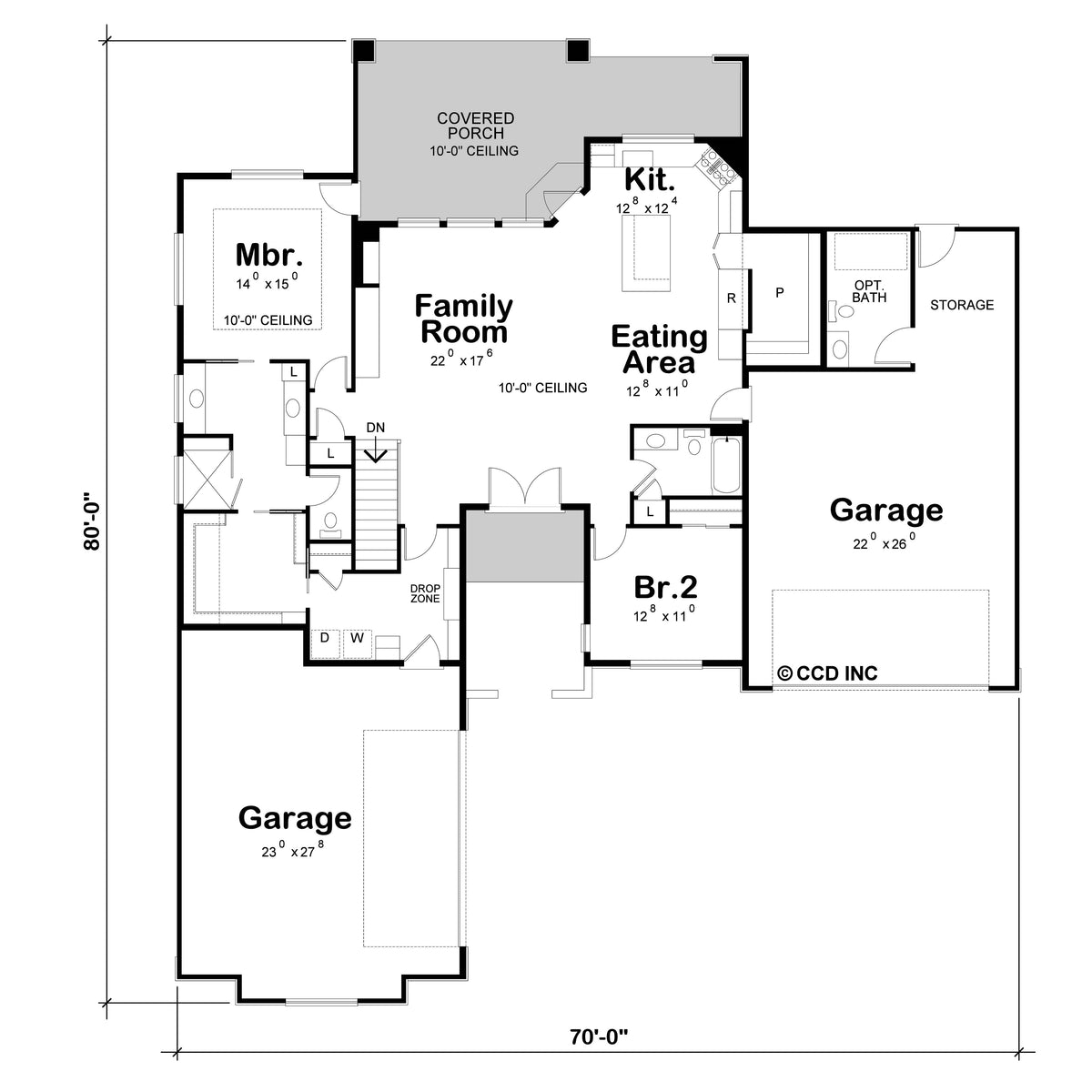AB8066-A Contemporary House First Floor Plan, 2 Bedrooms, 2 Bathrooms | Coconut Grove House Plan 