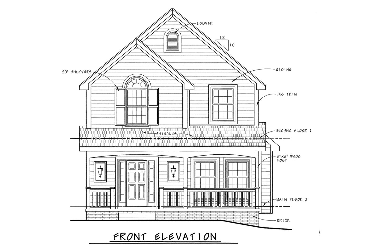 AB8085-A Traditional House, 3 Bedrooms, 2.5 Bathrooms | Copeland House Plan Front Elevation