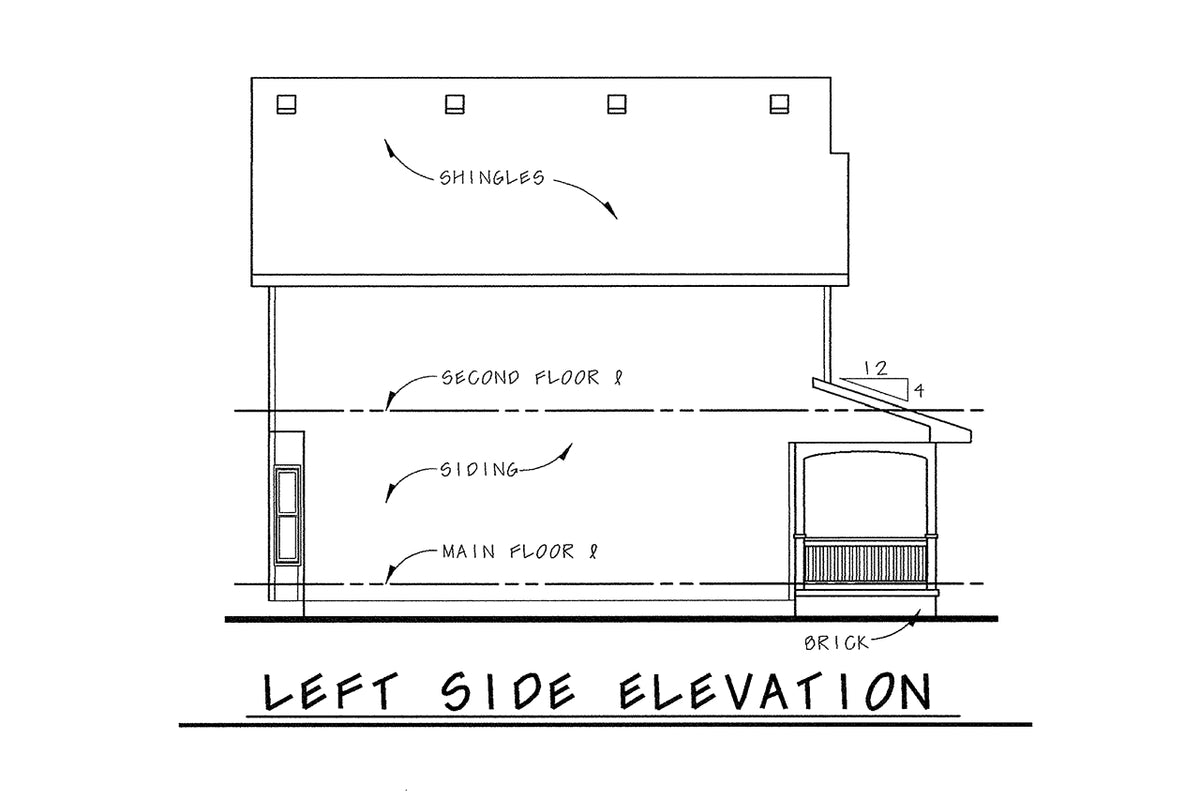 AB8085-A Traditional House, 3 Bedrooms, 2.5 Bathrooms | Copeland House Plan Left Elevation