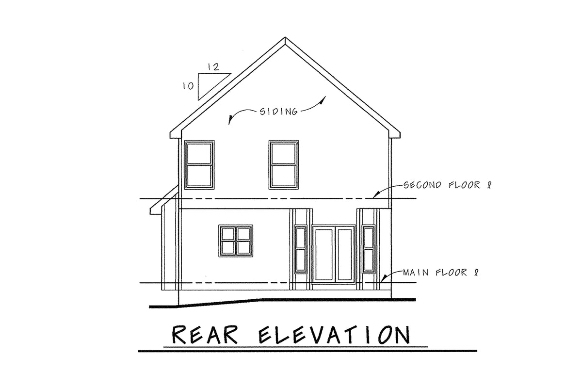 AB8085-A Traditional House, 3 Bedrooms, 2.5 Bathrooms | Copeland House Plan Rear Elevation