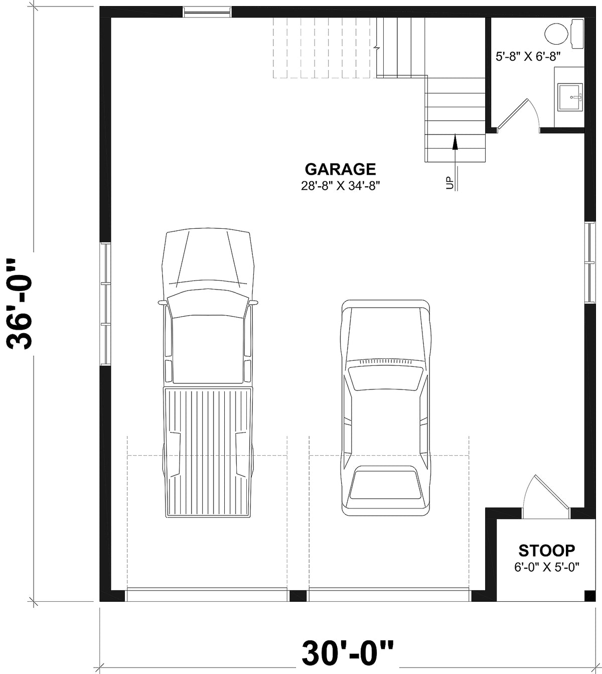 T8023-A Country Garage Floor Plan, 1 Half Bathroom | Crossroads 6978 