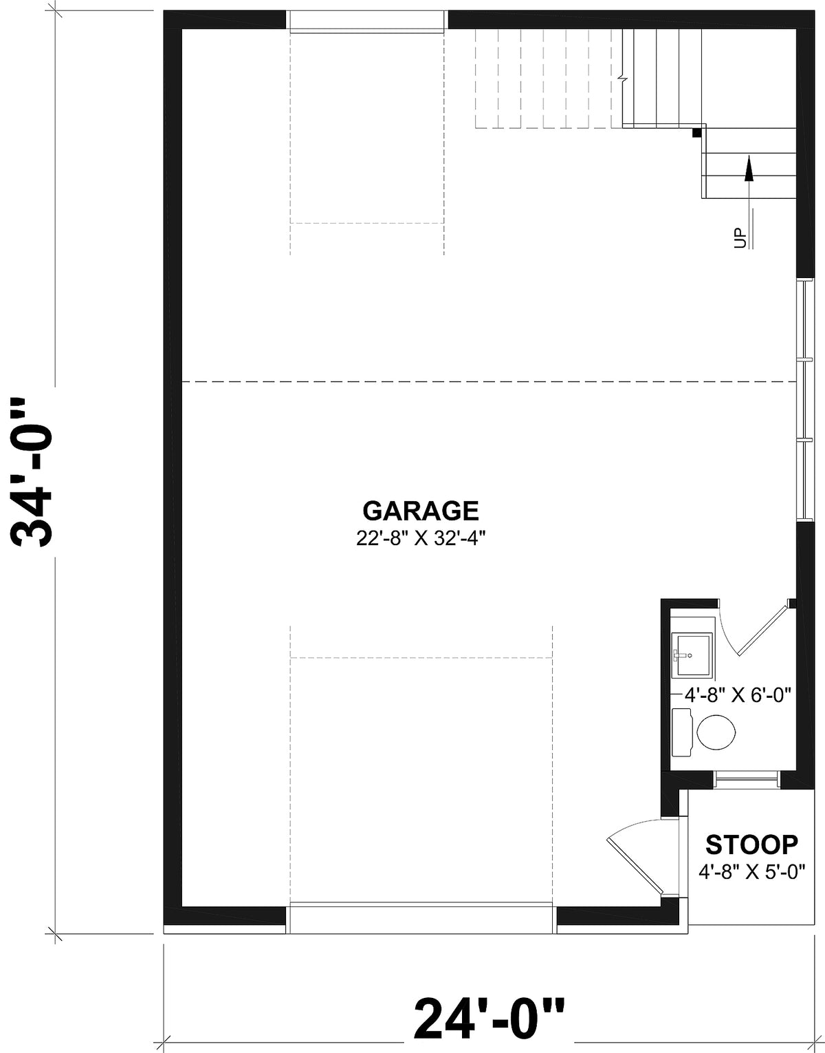 T8027-A Modern Farmhouse Garage Floor Plan, 1 Half Bathroom | Oak Haven 6979 