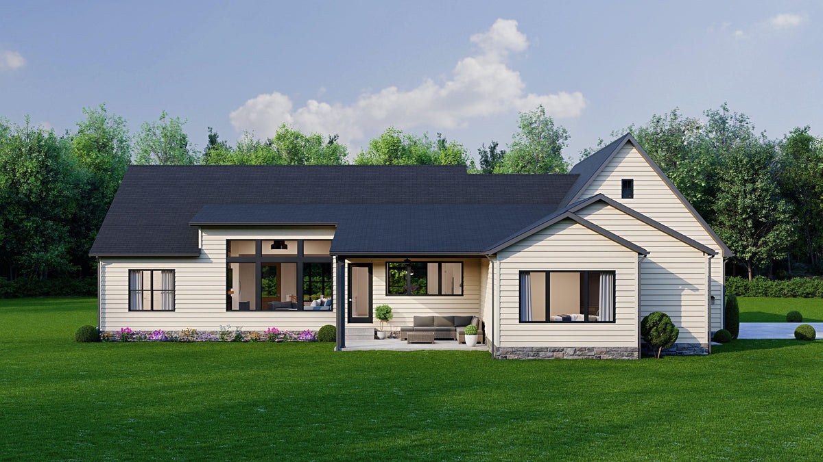 AJ7641-A Modern Transitional House, 3 Bedrooms, 2 Bathrooms | Plan VD1065 Exterior-6