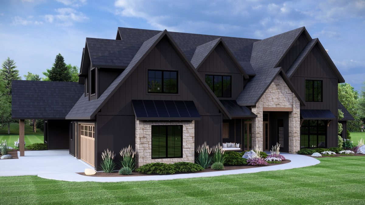 New American House Plan with Game Room and 2-Story Great Room