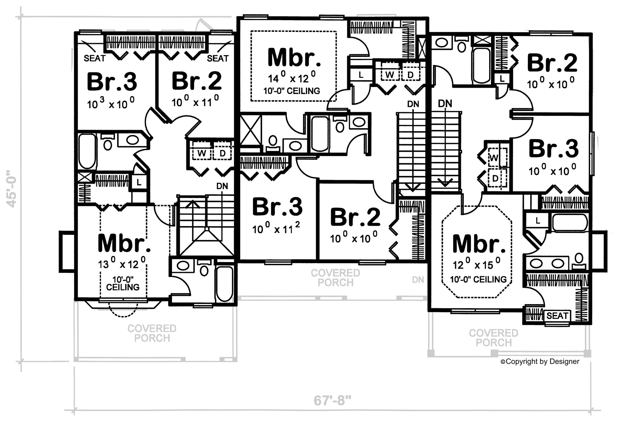 AB7952-A Colonial Triplex House Second Floor Plan, 9 Bedrooms, 6 Bathrooms, 3 Half Bathrooms | Hamden 7604