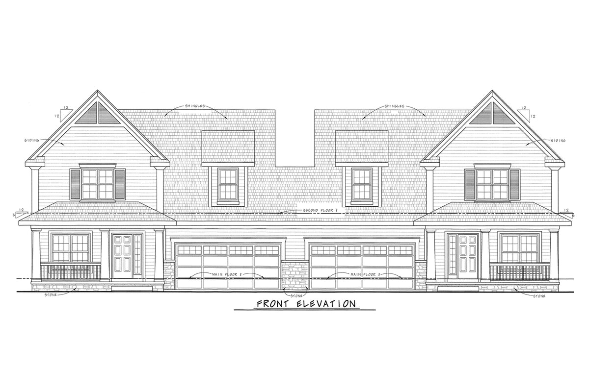 AB7953-A Traditional Duplex House, 6 Bedrooms, 6 Bathrooms | Wheeler 7618 Front Elevation