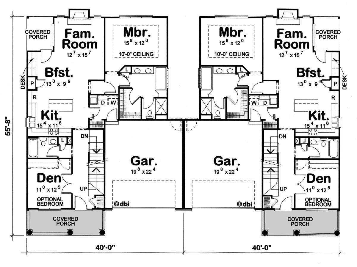 AB7953-A Traditional Duplex House First Floor Plan, 6 Bedrooms, 6 Bathrooms | Wheeler 7618