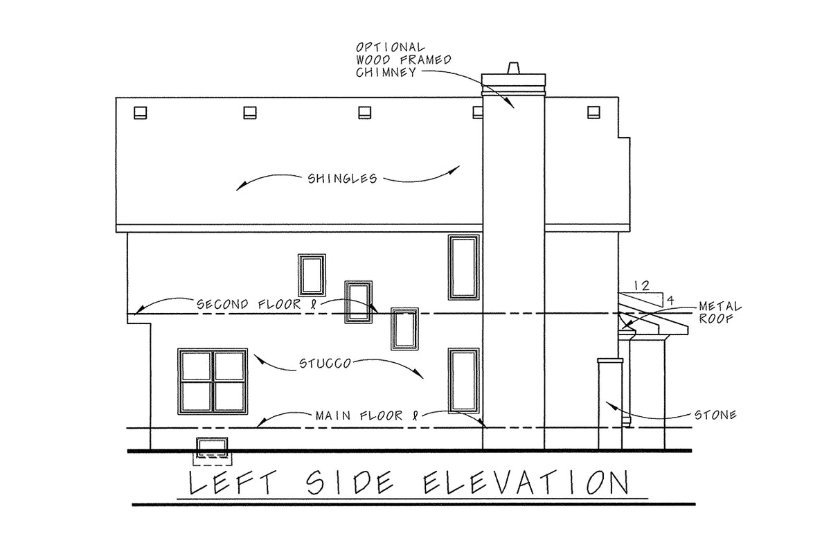 AB7760-A French Country House Left Elevation, 3 Bedrooms, 2.5 Bathrooms | Ravena House Plan 
