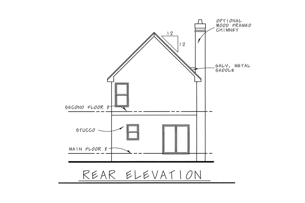 AB7760-A French Country House Rear Elevation, 3 Bedrooms, 2.5 Bathrooms | Ravena House Plan 