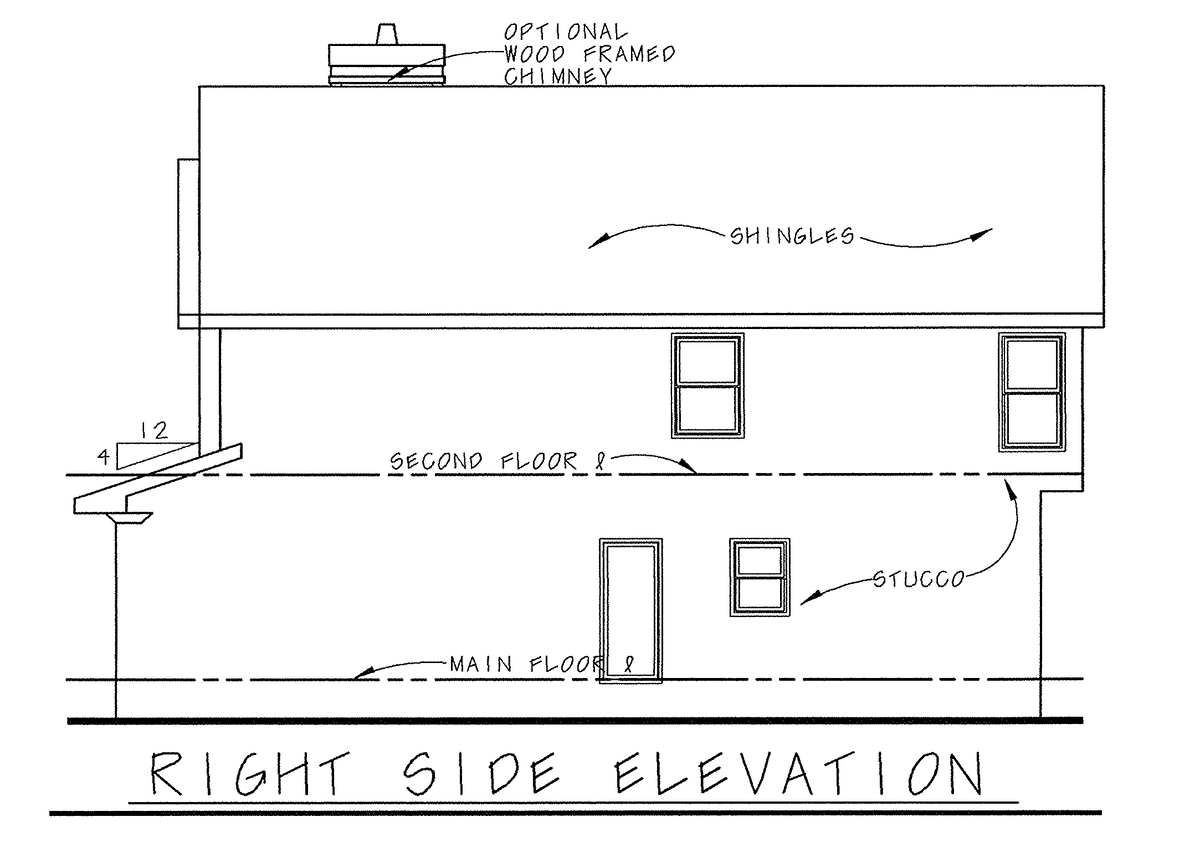 AB7760-A French Country House Right Elevation, 3 Bedrooms, 2.5 Bathrooms | Ravena House Plan 