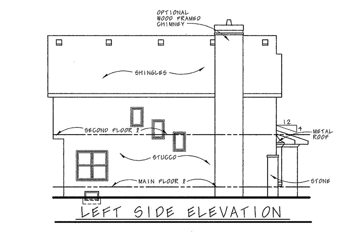 AB7759-A French Country House Left Elevation, 3 Bedrooms, 2.5 Bathrooms | Ravena House Plan