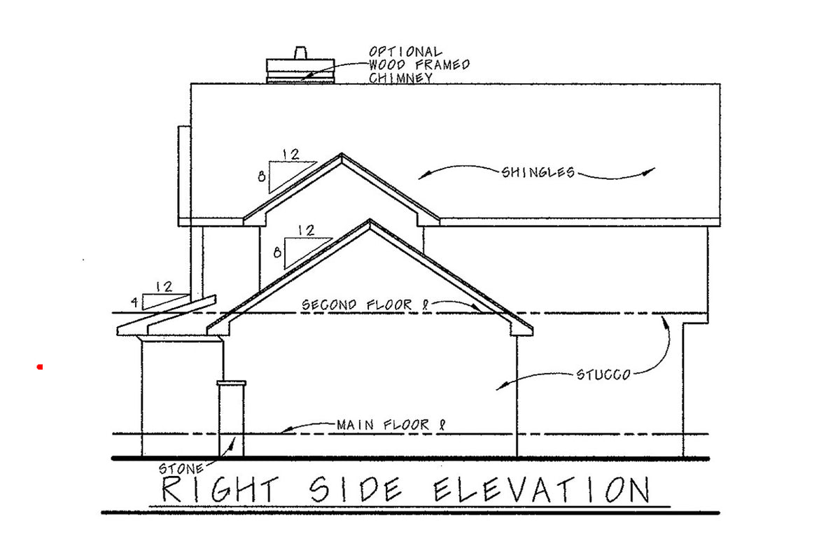 AB7759-A French Country House Right Elevation, 3 Bedrooms, 2.5 Bathrooms | Ravena House Plan