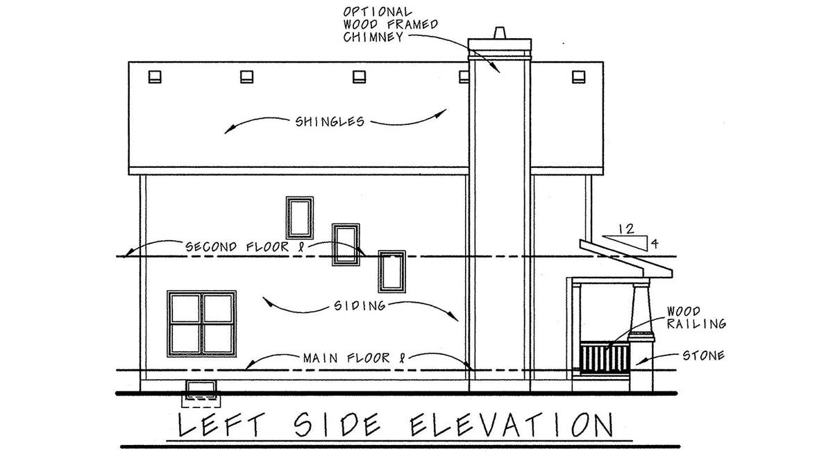 AB7761-A Craftsman House Left Elevation, 3 Bedrooms, 2.5 Bathrooms | Sumner House Plan 