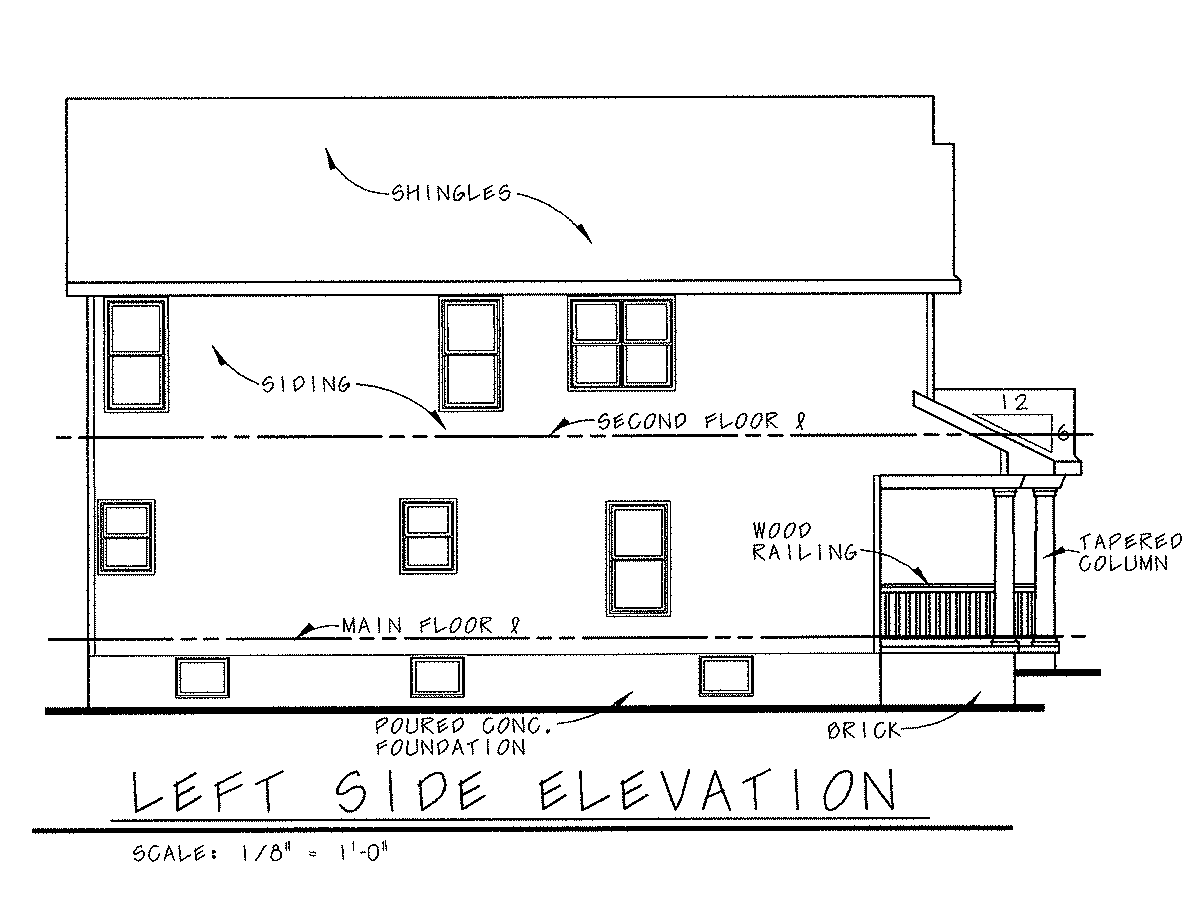 AB8070-A Farmhouse House, 3 Bedrooms, 2.5 Bathrooms | Hollister House Plan Left Elevation