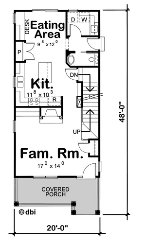AB8070-A Farmhouse House First Floor Plan, 3 Bedrooms, 2.5 Bathrooms | Hollister House Plan 