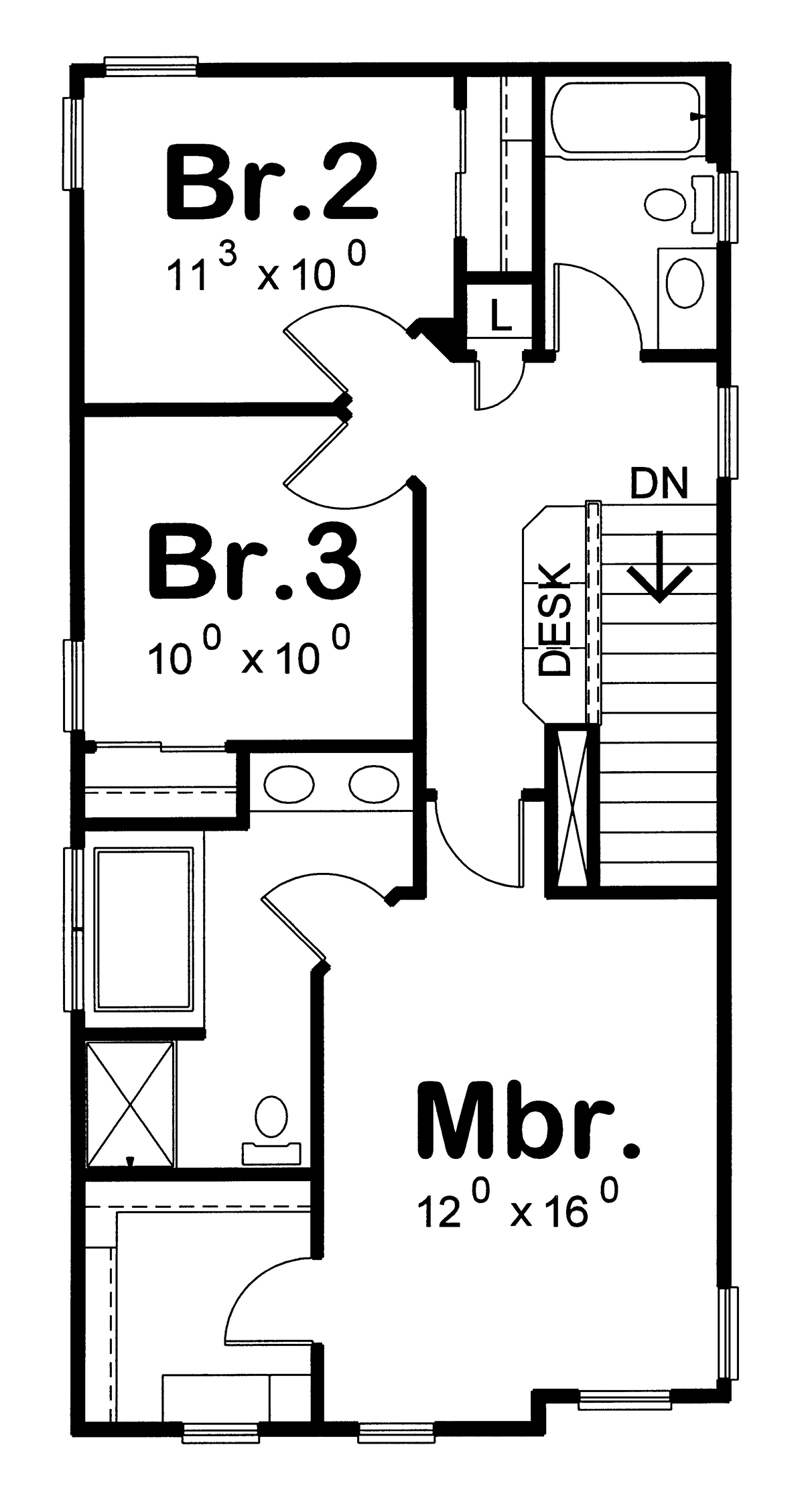 AB8070-A Farmhouse House Second Floor Plan, 3 Bedrooms, 2.5 Bathrooms | Hollister House Plan  