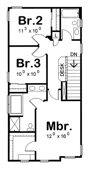 AB8070-A Farmhouse House Second Floor Plan, 3 Bedrooms, 2.5 Bathrooms | Hollister House Plan  