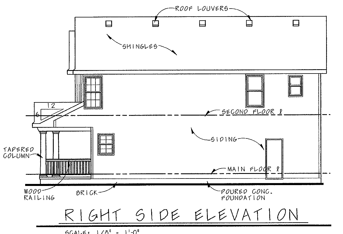 AB8070-A Farmhouse House, 3 Bedrooms, 2.5 Bathrooms | Hollister House Plan Right Elevation