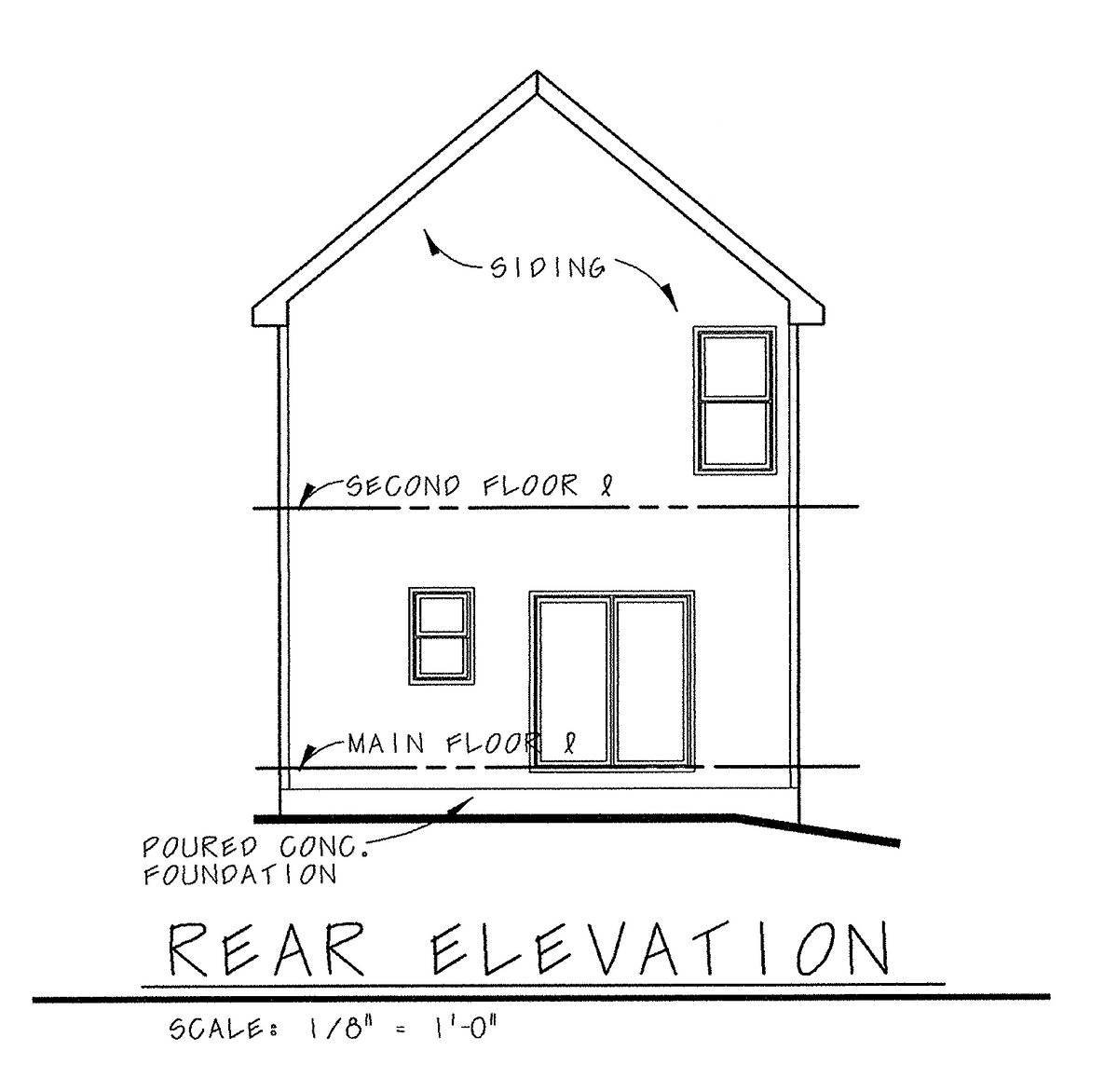 AB8070-A Farmhouse House, 3 Bedrooms, 2.5 Bathrooms | Hollister House Plan Rear Elevation