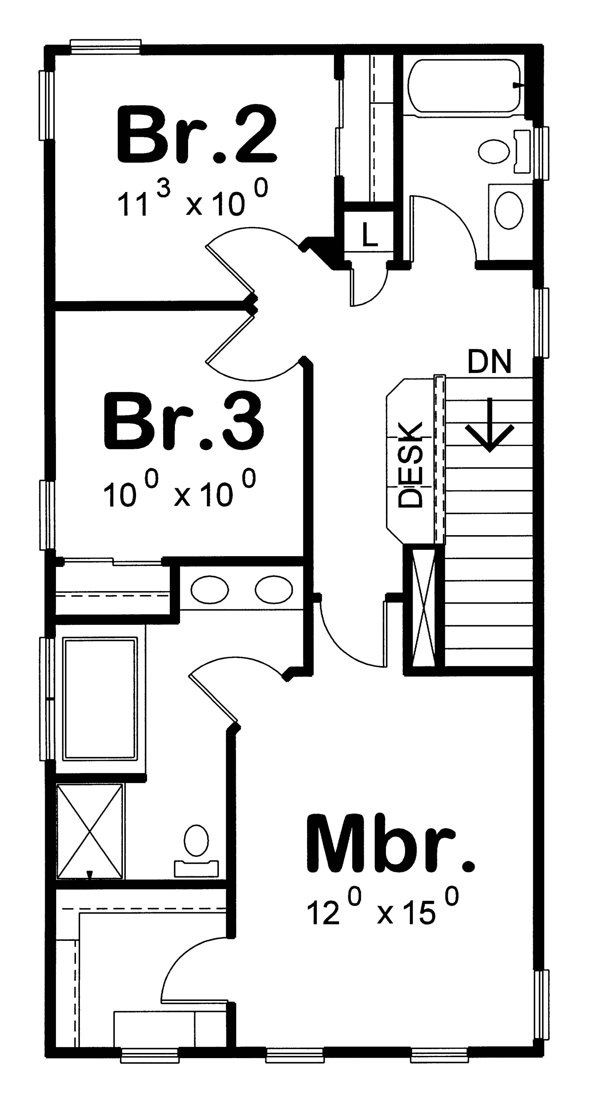 AB7762-A French Country House Second Floor Plan, 3 Bedrooms, 2.5 Bathrooms | Joliet House Plan 
