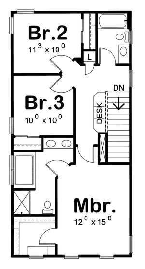 AB7762-A French Country House Second Floor Plan, 3 Bedrooms, 2.5 Bathrooms | Joliet House Plan 