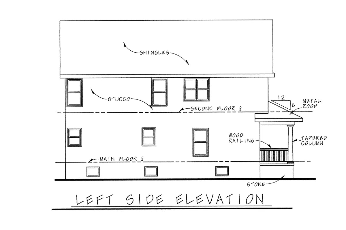 AB7762-A French Country House Left Elevation, 3 Bedrooms, 2.5 Bathrooms | Joliet House Plan 