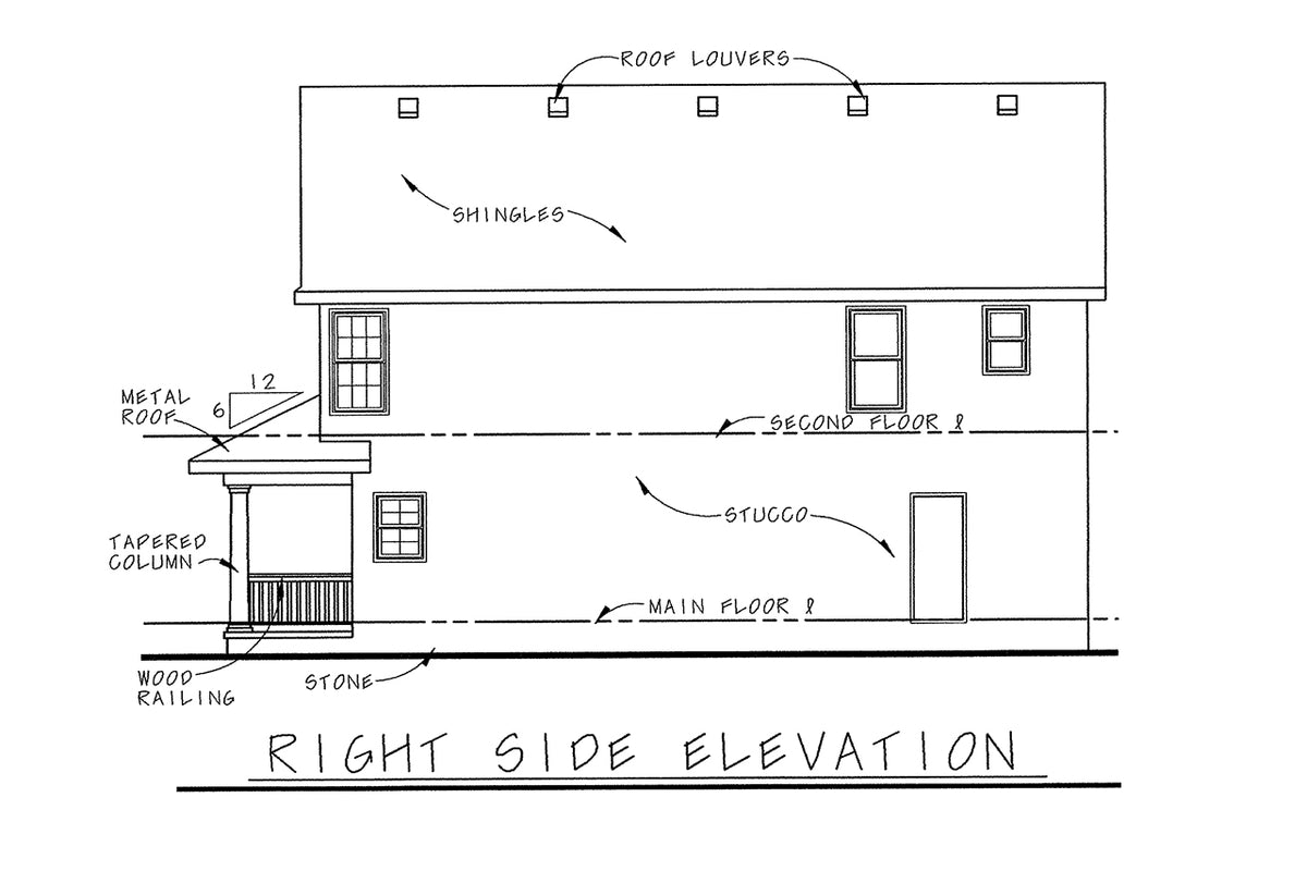 AB7762-A French Country House Right Elevation, 3 Bedrooms, 2.5 Bathrooms | Joliet House Plan 