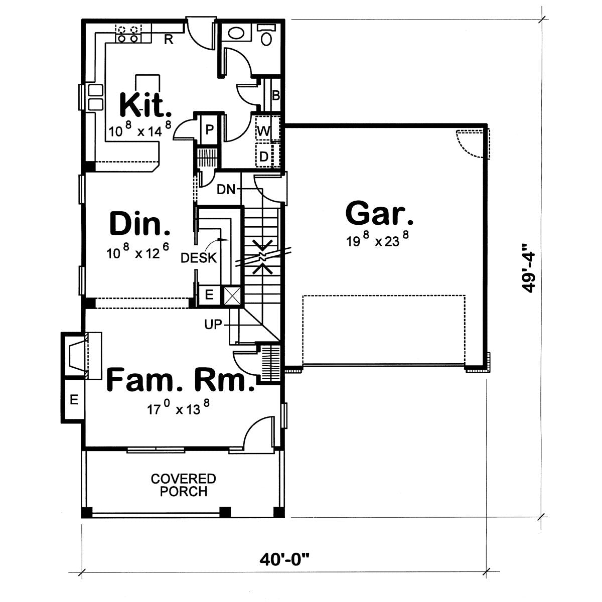 AB7763-A Traditional House First Floor Plan, 3 Bedrooms, 2.5 Bathrooms | Wellman House Plan 