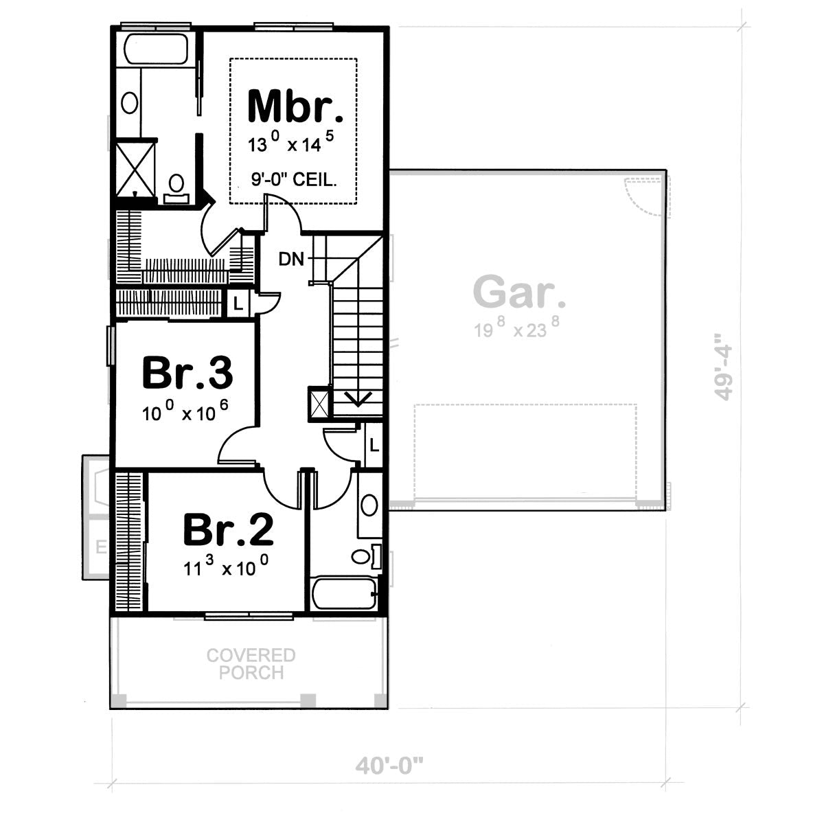 AB7763-A Traditional House Second Floor Plan, 3 Bedrooms, 2.5 Bathrooms | Wellman House Plan 
