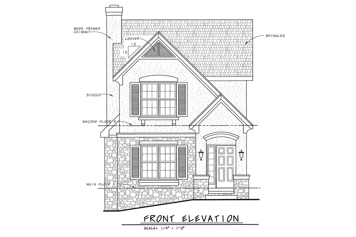 AB8069-A French Country House, 3 Bedrooms, 2.5 Bathrooms | Edinburg House Plan Front Elevation