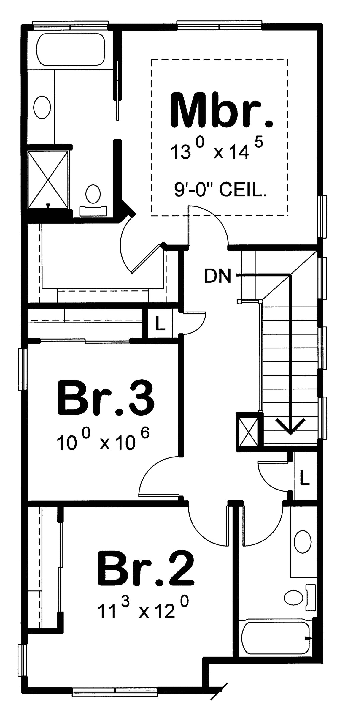 AB8069-A French Country House Second Floor Plan, 3 Bedrooms, 2.5 Bathrooms | Edinburg House Plan 