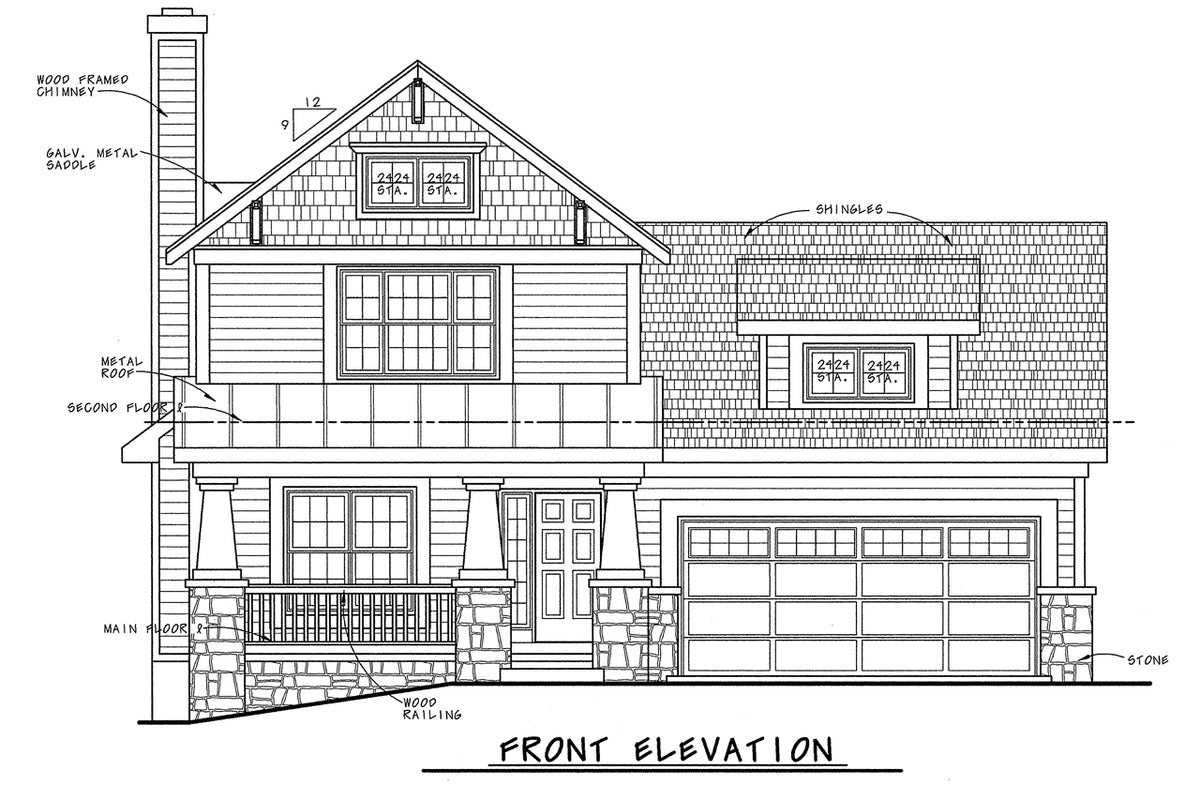 AB7765-A Cottage House Front Elevation, 3 Bedrooms, 2.5 Bathrooms | Gardena House Plan 