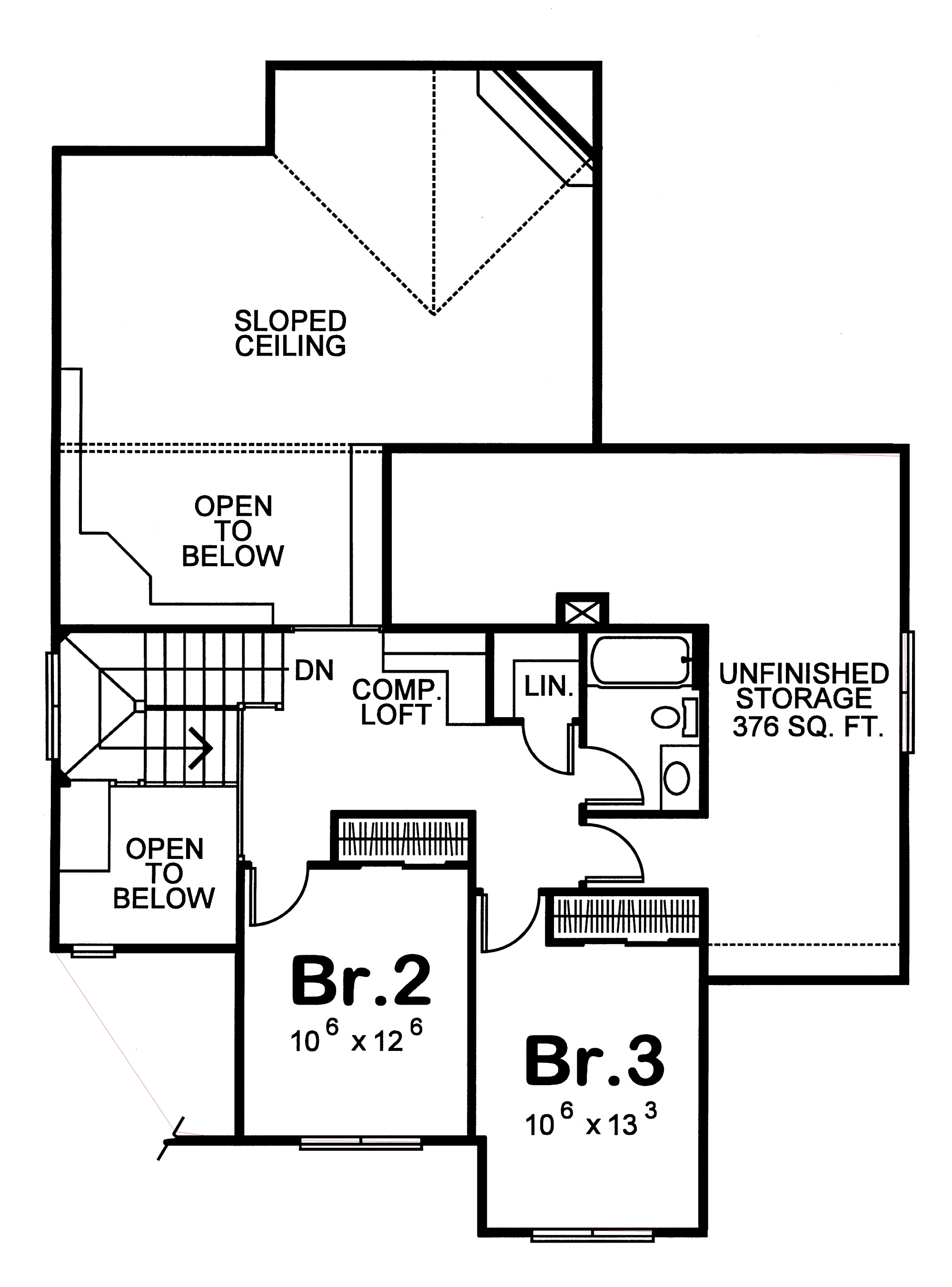 AB7766-A French Country House Second Floor Plan, 3 or 4 Bedrooms, 2.5 Bathrooms | Hallsville House Plan