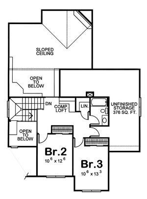 AB7766-A French Country House Second Floor Plan, 3 or 4 Bedrooms, 2.5 Bathrooms | Hallsville House Plan