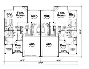 AB8322-A Traditional Duplex House First Floor Plan, 6 Bedrooms, 4 Bathrooms, 2 Half Baths | Forsem House Plan 