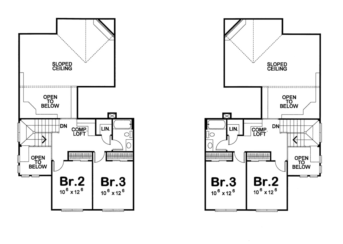 AB8322-A Traditional Duplex House Second Floor Plan, 6 Bedrooms, 4 Bathrooms, 2 Half Baths | Forsem House Plan 
