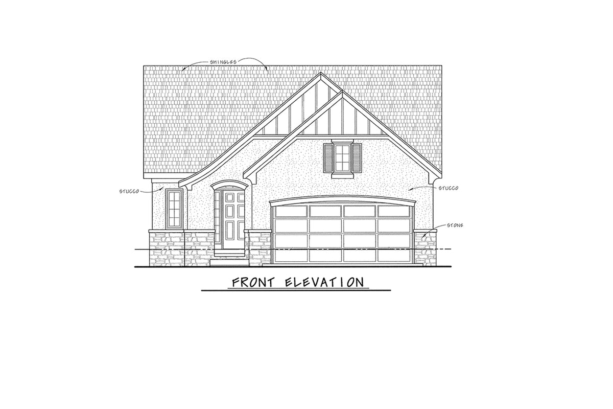AB7948-A French Country House, 2 to 3 Bedrooms, 2 Bathrooms | Oak Park 8611 Front Elevation
