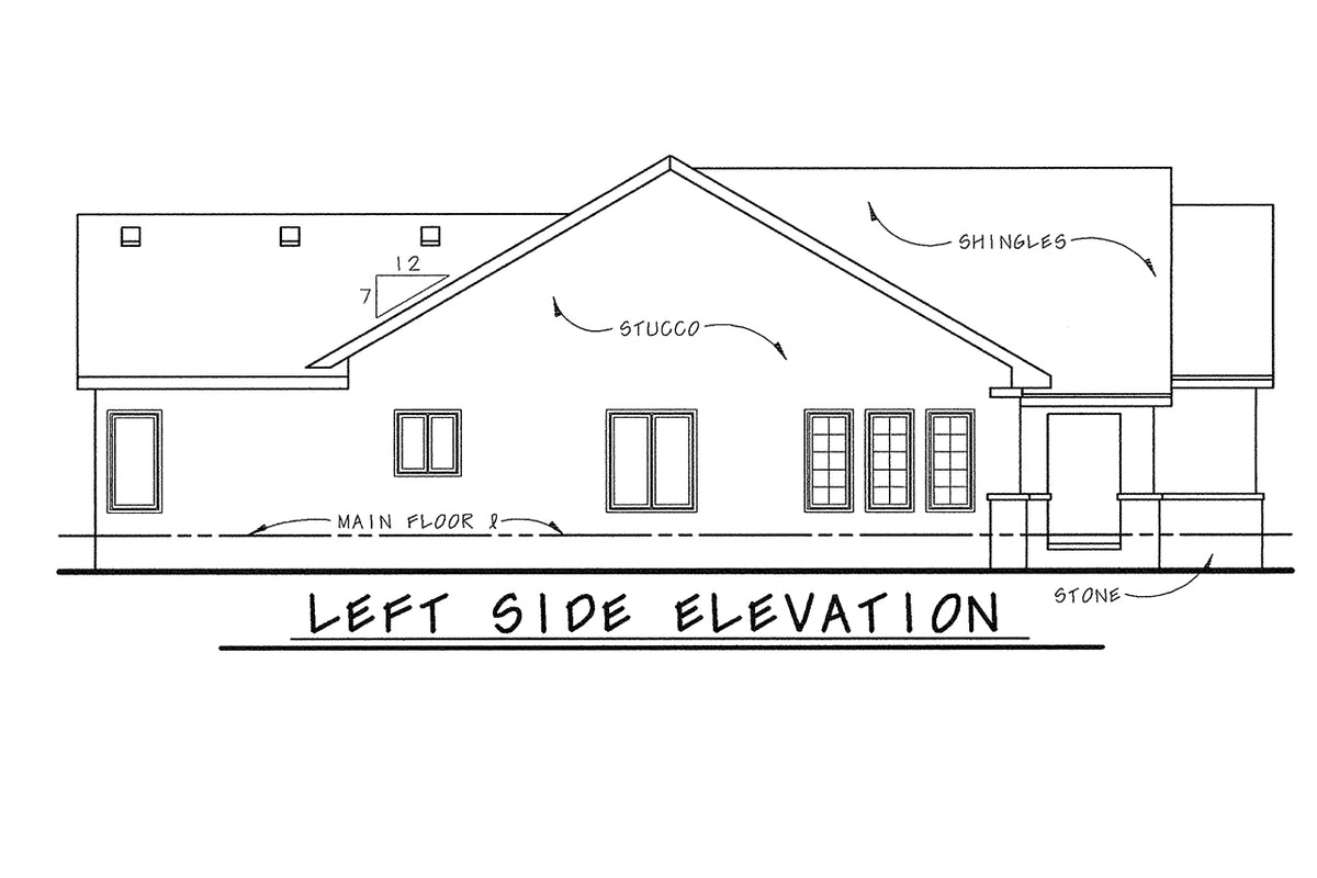 AB7948-A French Country House, 2 to 3 Bedrooms, 2 Bathrooms | Oak Park 8611 Left Elevation