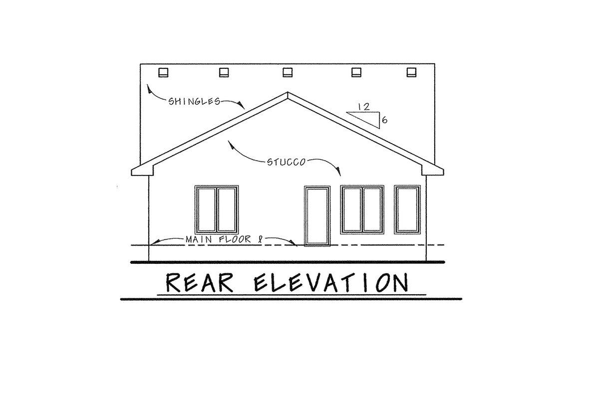 AB7948-A French Country House, 2 to 3 Bedrooms, 2 Bathrooms | Oak Park 8611 Rear Elevation