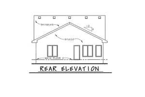 AB7948-A French Country House, 2 to 3 Bedrooms, 2 Bathrooms | Oak Park 8611 Rear Elevation