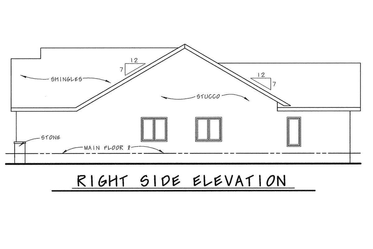 AB7948-A French Country House, 2 to 3 Bedrooms, 2 Bathrooms | Oak Park 8611 Right Elevation